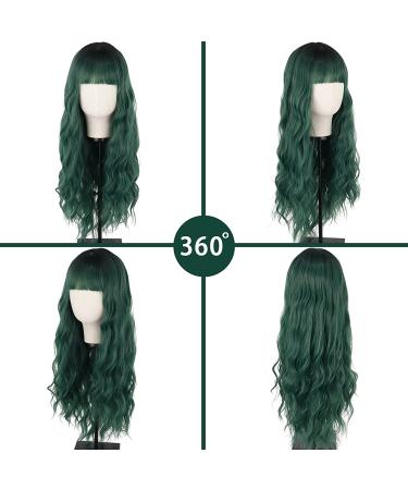 MERISIHAIR Long Dark Green Wig with Bangs - Ombre Curly Synthetic Wig for Women | Perfect for Daily & Party Use - Buy Online on GoSupps.com