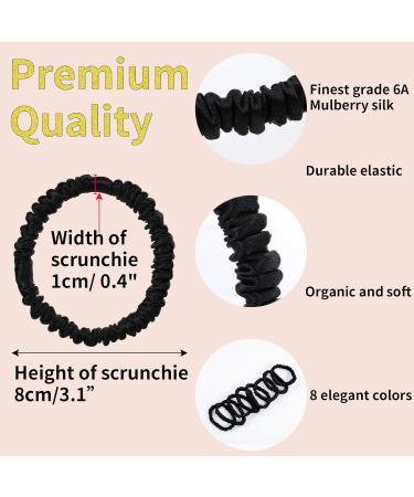 8-Piece 100% Pure Mulberry Silk Hair Tie Set for Women & Girls - Perfect for Curly Thick & Thin Hair | Cute Black Satin Sleep Hair Accessories - Buy Online on GoSupps.com