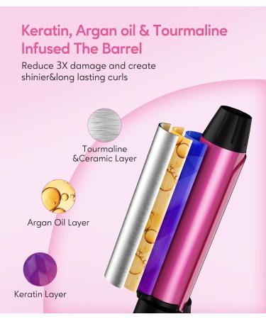 Dual Voltage Travel Ceramic Curling Iron - 1 Inch Mini Size Adjustable Temperature Keratin & Argan Oil - Perfect for Short Hair Includes Storage Bag Hot Pink - Buy Online on GoSupps.com