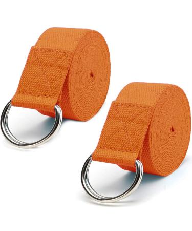 2 Pack Yoga Strap (6ft) Stretch Band with Adjustable Metal D Ring Buckle Loop | Exercise & Fitness Stretching for Yoga, Pilates, Physical Therapy, Dance, Gym Workouts Orange