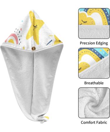 Rainbows Clouds Stars Hair Towel 2 Pack - Super Absorbent Quick Dry Hair Turbans for Women & Girls - Buy Online on GoSupps.com