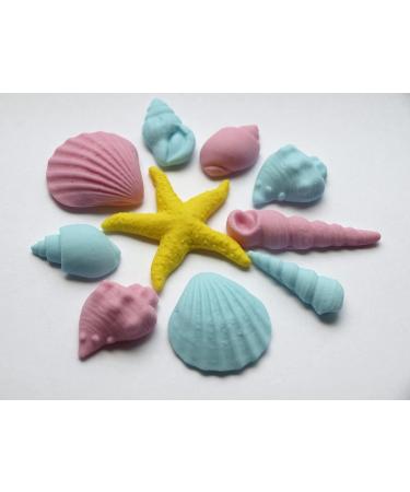 Rainbow Cake Toppers 10x Edible Seashells Little Mermaid Beach Party Fondant Cake Toppers Pink Blue Yellow (RCT-0142) - Buy Online on GoSupps.com