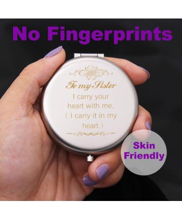 Sister Gifts Frosted Compact Makeup Mirror - Birthday & Graduation Ideas - 'I Carry Your Heart' Engraved - Silver Finish - Buy Online on GoSupps.com