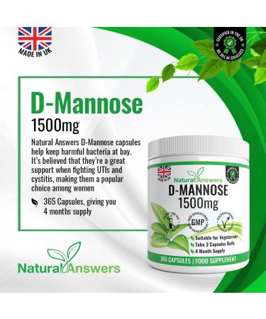 D-Mannose 1500mg | 365 Vegetarian Capsules | Precision Formula | Made in UK - Buy Online on GoSupps.com