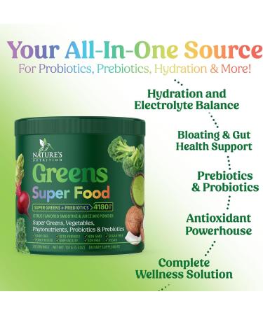 Greens Powder Superfood - Premium Organic Super Greens Juice Powder - Packed with Probiotics Wheat Grass Enzymes Spirulina Chlorella for Digestive & Gut Health Smoothie Drink Mix - 28 Servings - Buy Online on GoSupps.com