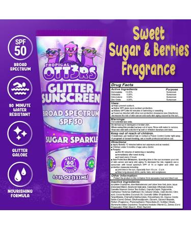 Glitter Sunscreen SPF 50 - Sparkle & Shimmer Lotion for Kids & Women - UVA/UVB Protection 80 Min Water Resistant Scented USA Made - 4.5oz Sugar Sparkle - Buy Online on GoSupps.com