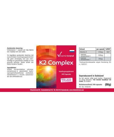 Vitamin K2 Complex 1250 g - 240 Capsules - Vegan - High Dose - MK4 & MK7 | Vitamintrend  - Buy Online on GoSupps.com