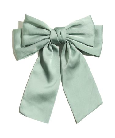 1pc Big Bow Hair Clips Satin Hair Bows for Women  Furling Pompoms Large Hair Bows Girl Metal Barrettes Long Tail Retro Hair Clips for Bows Hair Accessories (Mint Green)