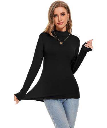 Womens Black Mock Turtleneck Active Base Layer Long Sleeve Top - Size Small - Buy Online on GoSupps.com