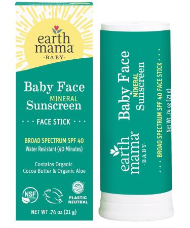 Earth Mama Baby Face Mineral Sunscreen Stick SPF 40 | Reef Safe, Non-Nano Zinc, Contains Organic Cocoa Butter & Aloe | Babies, Kids & Family 0.74-Ounce 0.74 Ounce (Pack of 1) Baby - Face Stick - Buy Online on GoSupps.com