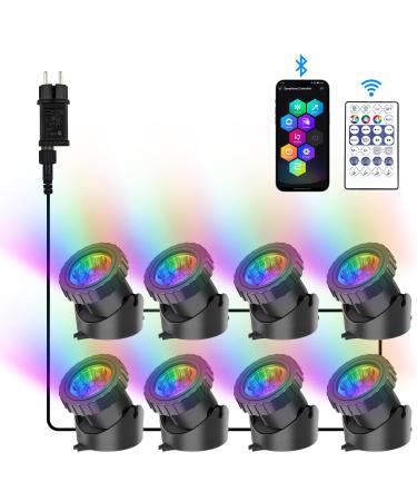 Natpow pond lighting underwater with Bluetooth app underwater lighting RGB pond light with remote control IP68 waterproof DIY color change garden lighting for garden patio tree (8 in 1) 8h