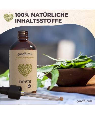Gonaturals Neem l Bio 100ml | 100% Pure Cold Pressed Neem Oil for Pimples & Acne | Vegan Cruelty-Free Additive-Free - Buy Online on GoSupps.com