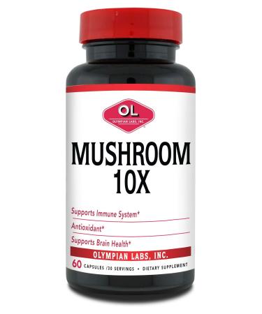 Olympian Labs 10X Mushroom Supplement Capsules - Comprehensive Formula Supporting Immune System Antioxidant Brain Health - 60 Capsules (30 Servings)
