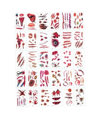 Tattoo Stickers Halloween Temporary Tattoos Blood Wound Bleeding Scar for Halloween Makeup Zombie Makeup Party Cosplay Costume Face Decals Prank Zombies Party Supplies