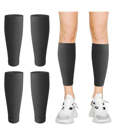 4Pcs Elastic Calf Compression Sleeves Relacement Uniform Size for Men & Women Calf Support Sleeves Shin Calf Support Footless Calf Compression Socks for Varicose Vein Calf Injury Running Black