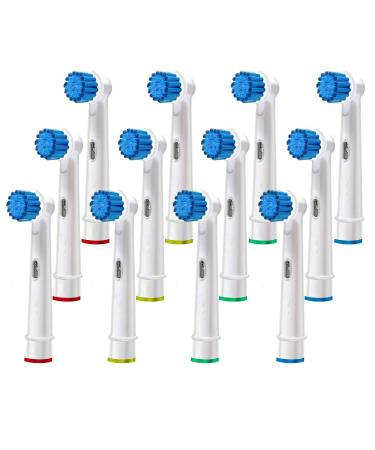 Replacement Brush Heads Compatible with Oral B - Sensitive Gum Care Electric Toothbrush Heads - 12 Oralb Braun Sensitive Clean Brushes- Compatible w/Oral-b 7000 Pro 1000 9600 500 3000 8000 & Mor