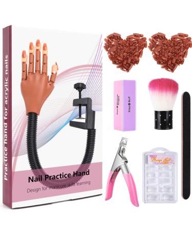 Acrylic Nail Maniquin Hand for Nail Practice-Flexible Movable Practice Hand for Acrylic Nails-Fake False Nail Training Hand Nail Manicure Print Practice Tool with 300PCS Nail Tips and Manicure Tools