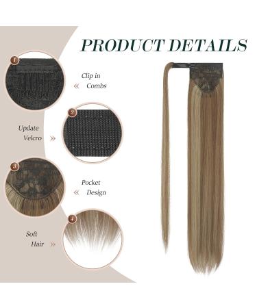 Fine Long Smooth Ponytail Hair Extension | Synthetic Braid for Women - Light Brown 60cm - Caramel Brown & Ash Blonde Mix - Buy Online on GoSupps.com