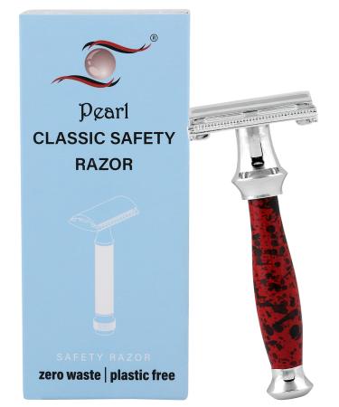 Pearl Shaving Butterfly Safety Razor for Men - Reusable Ecofriendly Twist to open shaving Razor for Men | Shaving Kit for Men |Men's Safety Shaving Razor for Valentine's Day Gift Red