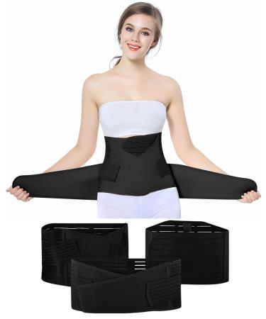 OKPOW 3 in 1 Postpartum Belly Wrap Postpartum Belt Band Post Partum Women Belly Belt Girdle Support Recovery Corset Wrap Body Shaper for After Birth Postnatal C-Section Waist Pelvis Shapewear Black Black One Size