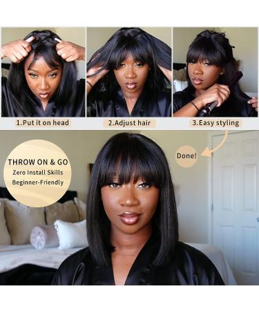 YASGRL 10 Light Yaki Straight Human Hair Bob Wig with Bangs - 100% Brazilian Virgin Hair, HD Lace, 180 Density, 10 Inch, Natural Black - Shop Now - Buy Online on GoSupps.com