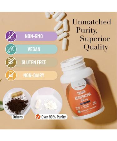 Arcwell Ultra Pure 99% Trans-Resveratrol 250 mg per Capsule - 60 Vegetable Capsules | High Potency Antioxidant | Highly Bioavailable - Buy Online on GoSupps.com