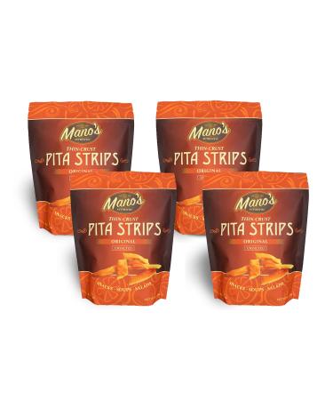 Manos Authentic Pita Chip Strips  Healthy, Thin, Snack-able, Bite Sized Pita Chips  Original (4) Pack 6.5oz each