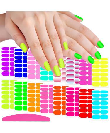 SILPECWEE 16 Sheets Fluorescence Nail Wraps for Women Self Adhesive Nail Polish Stickers Nail Polish Strips Stick on Nails Gel Nail Strips Fingernail Manicure Stickers with 1pc Nail File Fluorescence Color