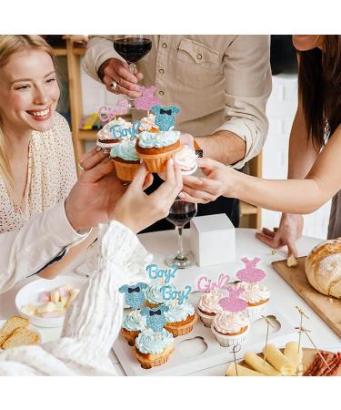 UXYOKM 24Pcs Boy or Girl Cupcake Toppers Blue Pink Glitter Gender Reveal Cupcake Picks Baby Shower Birthday Party Cake Decorations Supplies - Buy Online on GoSupps.com