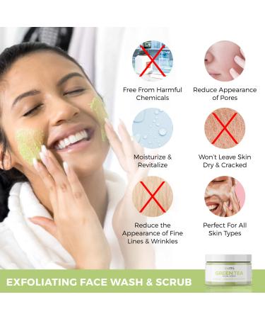 Teami Matcha Green Tea Facial Scrub - Organic Exfoliating Sugar Scrub for Face & Body - USA Made, Non-Greasy with Lemongrass - Buy Online on GoSupps.com