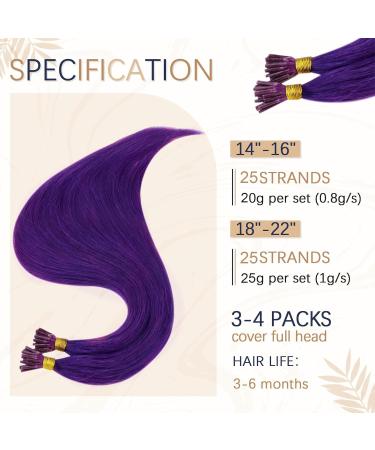 Runature Purple I-Tip Hair Extensions - 25 Strands 45cm Real Hair Hot Pink Keratin Bonding - 18 Inch 25g - Buy Online on GoSupps.com