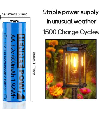 Buy Henreepow AA 3.2V 600mAh LiFePo4 Rechargeable Batteries - Ideal for Solar Lights | Low Self-Discharge 4-Pack - Buy Online on GoSupps.com