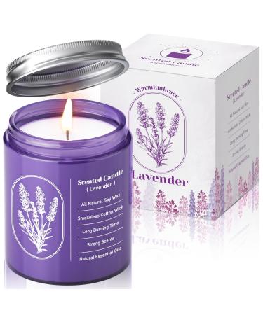 WarmEmbrace Lavender Candles for Home Scented 7.6 oz Aromatherapy Candle Purple Jar Candles Natural Candles for Women 40 Hour Long-Lasting Burn Scented Candles for Birthday - 1 Pack
