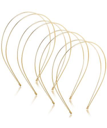 Syhood 4 Pieces Metal Thin Double Headbands Row Wire Headband for Women Wedding Hair Band Elastic Metal Hairband for Girls(Gold)