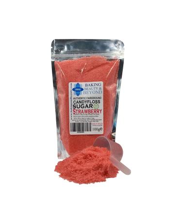 Baking Beauty & Beyond Premium Floss Sugar for Cotton Candy - Cotton Candy Flossing Sugar with Natural Ingredients Perfect for Every Occasion Bulk Floss Sugar 100g - Pink Strawberry Flavour