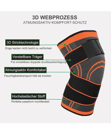 Knee Support 2-Pack - Adjustable Sports Knee Sleeves for Pain Relief Meniscus Tear Arthritis & Inflammation | Unisex | Orange S - Buy Online on GoSupps.com