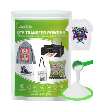 CenDale DTF Powder  500g / 17.6oz White Hot Melt Adhesive Digital DTF Transfer Powder for Sublimation  Compatible with DTF and DTG Printers  DTF PreTreat Powder for All Fabric Jeans Cotton T-Shirt 500g White