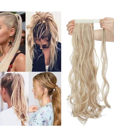 Sego hair part braid ponytail clip in ponytail extension hair extension with braids wavy like real hair 24 "(61cm) sandy blonde & blonde bleach 61 cm sandy blonde & blonde bleach