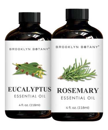 Brooklyn Botany Eucalyptus & Rosemary Essential Oils 4 Fl Oz (Pack of 2) 100% Pure & Natural Stimulating & Herbal Aromatherapy Blend