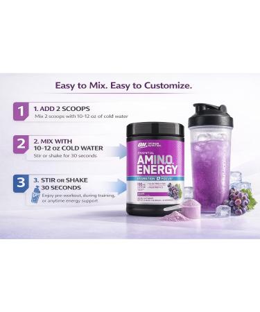 Optimum Nutrition Amino Energy Powder Plus Focus with BCAA Electrolytes and Caffeine Grape 1.42 LB 72 Servings (Packaging May Vary) - Buy Online on GoSupps.com