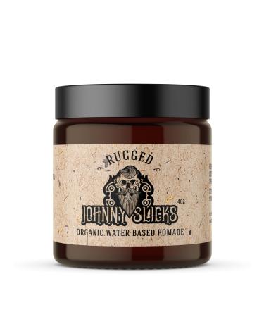 Johnny Slicks Rugged Water Based Hair Pomade - Strong Hold Organic Styling Pomade for Men - Promotes Healthy Hair Growth & Helps Hydrate Dry Skin - Grooming & Personal Care Products - (4 Ounce)