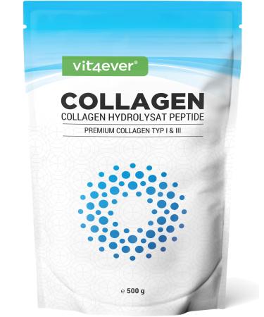 Vit4ever Collagen powder 500g - 100% bioactive hydrolyzed collagen peptides - type 1 and 3 collagen - tasteless - no added sugars