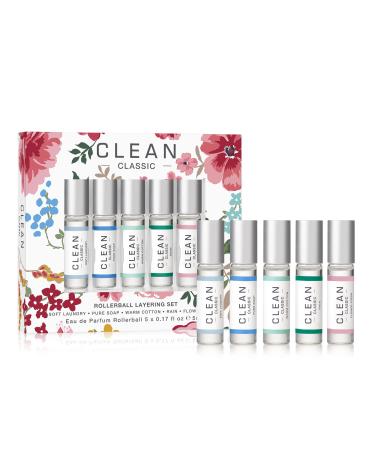 CLEAN CLASSIC Eau de Parfum Rollerball Fragrance Gift Set, Light, Layerable Fragrance, Vegan, Phthalate-Free, & Paraben-Free, 5 x 0.17 oz or 5 mL Spring Rollerball Set