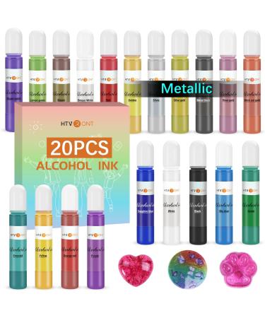 HTVRONT Alcohol Ink for Epoxy Resin - 20 Vivid Color Alcohol Inks Sets Including 6 Metallic Alcohol Ink, Concentrated Resin Ink 0.35oz/10ml, Transparent Alcohol Ink for Resin Art, Tumblers B-10ml*20 Alcohol Ink