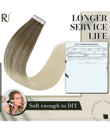 Runature Tape In Extensions | Real Hair Balayage Brown Blonde Ombre | 50g 20.96 cm | Invisible Tape Straight Hair Extensions - Buy Online on GoSupps.com
