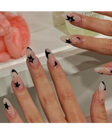 False Nails 24pcs French Almond-shaped Rhinestone Star Durable False Nails Women's Supply Fade-resistant Fake Nails Mixed Style - Buy Online on GoSupps.com