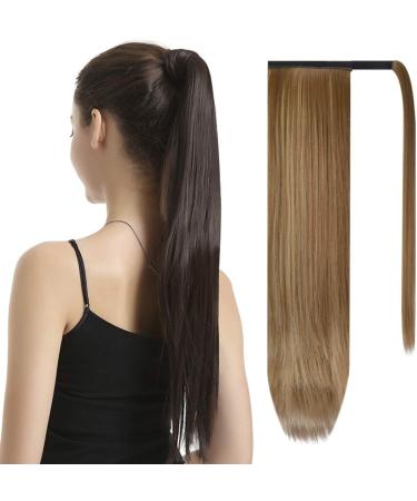 BARSDAR 70 cm long smooth wrapped ponytail. Synthetic hair braid soft hair extension hair part for women/girls 130 g ponytail extension 70cm 12h24 brown & blonde