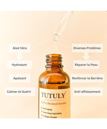 TUTULY Retinol Serum 0.3% with Natural Extracts | Aloe Vera Honey Vitamin E Elastin Hyaluronic Acid | Anti-Aging Wrinkle Prevention Increase Elasticity 30ml - Buy Online on GoSupps.com
