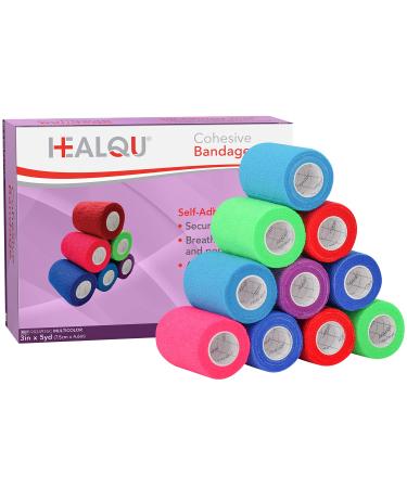 HEALQU Self Adhesive Bandage Wrap   12 Rolls 2in x 5yd Cohesive Tape for Athletic and Sports - Self Adherent Medical Tape  Flexible  Elastic Bandages Multicolor for Wrist & Ankle Vet Wrap for Dogs 2 - Box of 12 Rolls