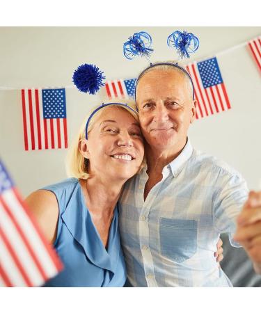 Patriotic Pom Pom Headband Set for 4th of July Celebration - 12 pcs Blue Headbands for Women, Girls, and Boys - Buy Online on GoSupps.com